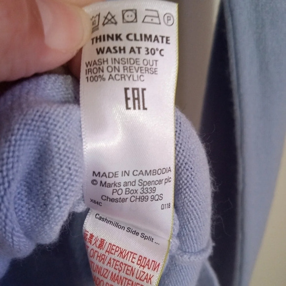 M&S Collection Cornflower blue Cashmillon side split crew jumper women's size 8 - Picture 6 of 9